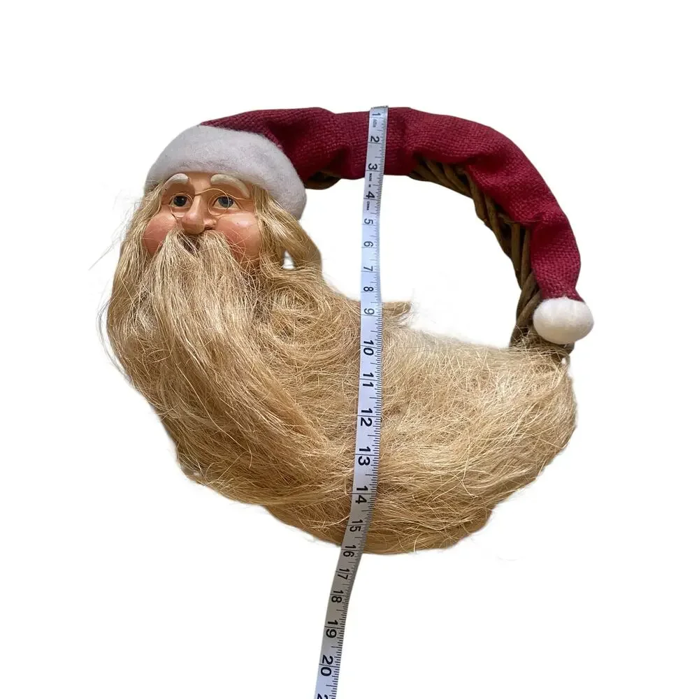 Vintage Grapevine Santa Claus Folk Art Handmade Christmas Wreath Moon Jute Beard